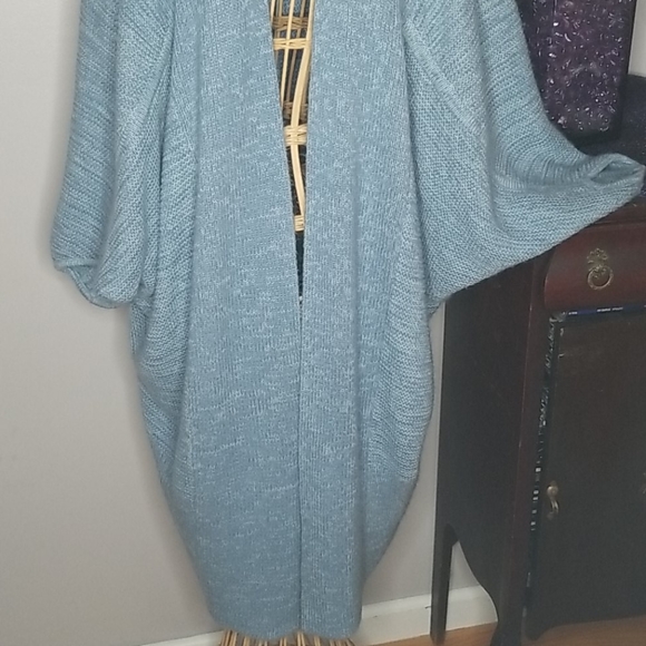 indigo thread co. Large Long Open Blue and White Cardigan - Picture 2 of 11